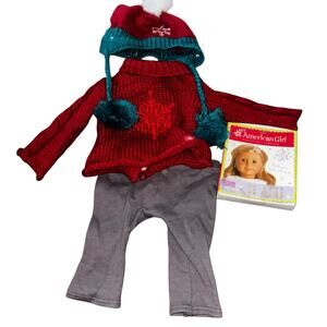 American Girl Doll Christmas Set With Snowflake Sweater Hat Pants & Earrings